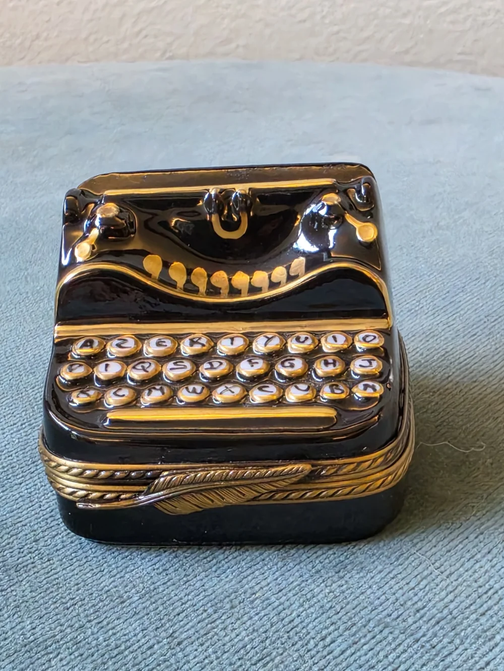 Limoges France Hand-Painted Porcelain Black and Gold Typewriter Trinket Box